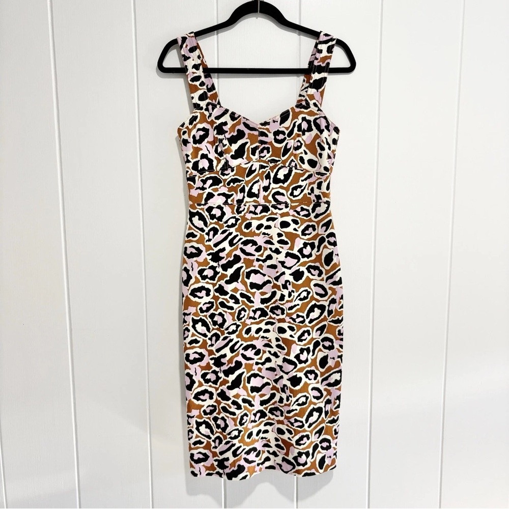 J. Crew Pink, Tan & Black Leopard-Print Midi Dress